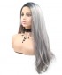 Invisilace 1B Gray Ombre Straight Long Synthetic Hair Lace Front Wig 