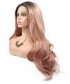 Invisilace Long 1B Pink Ombre Wavy Synthetic Lace Front Wig 