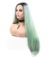 Invisilace Ombre Green Straight Long Synthetic Hair Wig 