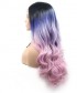 Invisilace Long Synthetic Lace Front Wigs Wavy Ombre Blue Pink Color