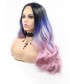 Invisilace Long Synthetic Lace Front Wigs Wavy Ombre Blue Pink Color