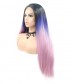 Invisilace Long Straight Ombre Blue Pink Synthetic Lace Front Wigs