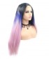 Invisilace Long Straight Ombre Blue Pink Synthetic Lace Front Wigs