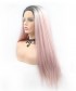 Ombre Light Pink Long Straight Synthetic Lace Front Wigs