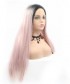 Ombre Light Pink Long Straight Synthetic Lace Front Wigs