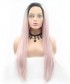 Ombre Light Pink Long Straight Synthetic Lace Front Wigs