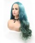 Invisilace Bouncy Wavy Ombre Green Synthetic Lace Front Wigs 