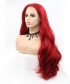 Invisilace Red Synthetic Lace Front Wigs Wavy Long