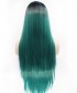 Invisilace Ombre 1B Green Long Straight Synthetic Lace Front Wigs 