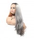 Invisilace Ombre Half Pink Half Gray Straight Synthetic Lace Front Wigs