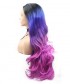 Invisilace Ombre Blue Pink Wavy Synthetic Lace Front Wigs