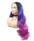 Invisilace Ombre Blue Pink Wavy Synthetic Lace Front Wigs