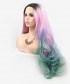 Pink Mixed Color body wave Invisilace Synthetic Hair Wig 